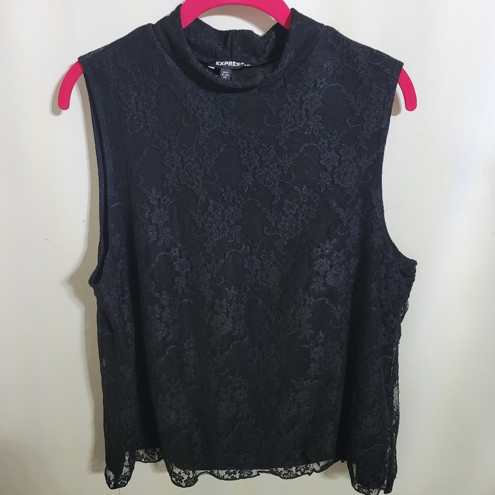 Express Black Lace Mock Neck Tank, Size XL